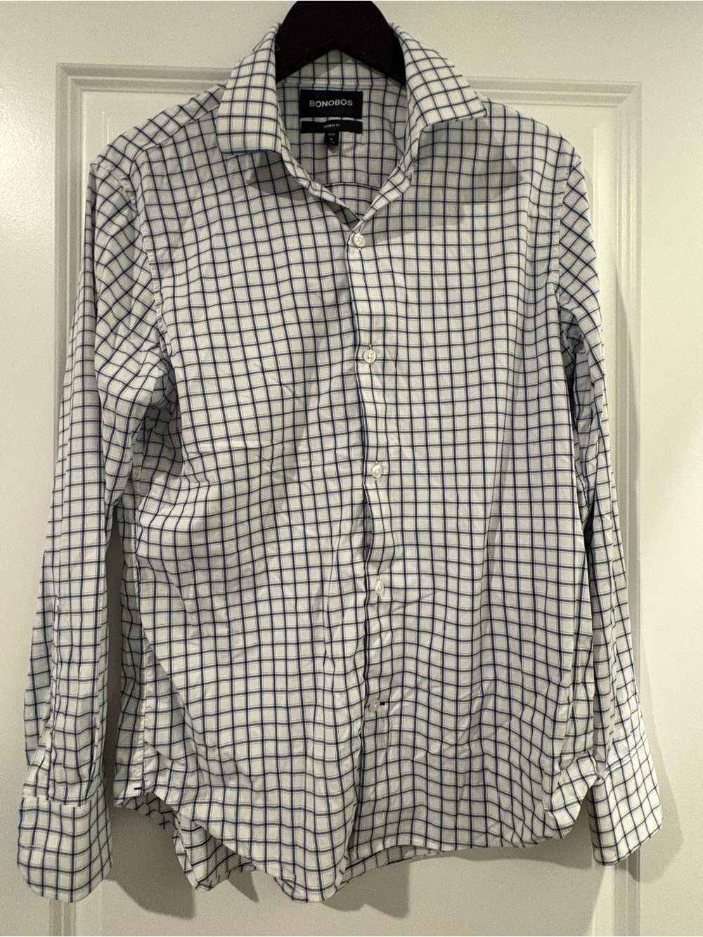 Bonobos White Dress Shirt with Navy Windowpane Check